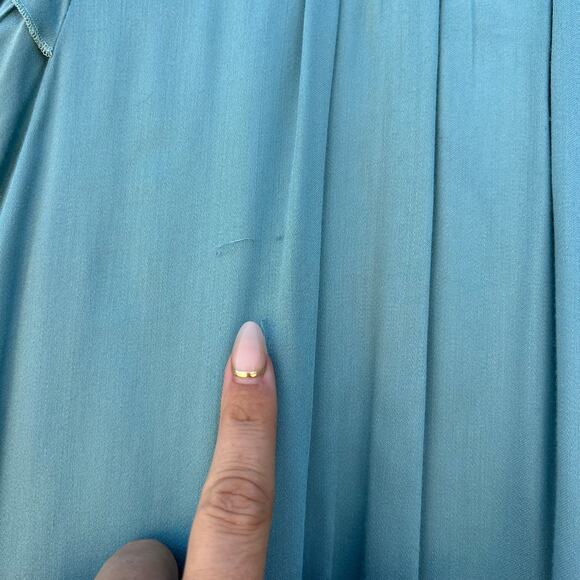 Sundance Pleated Peasant Blouse Ruffle Shoulder Silk Teal Blue Large Top - Picture 7 of 7